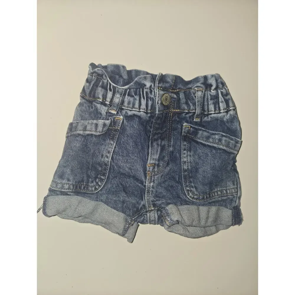 Baby Gap Denim Jean Shorts 12-18 Months Paperbag Waist Cuffed Hem Blue